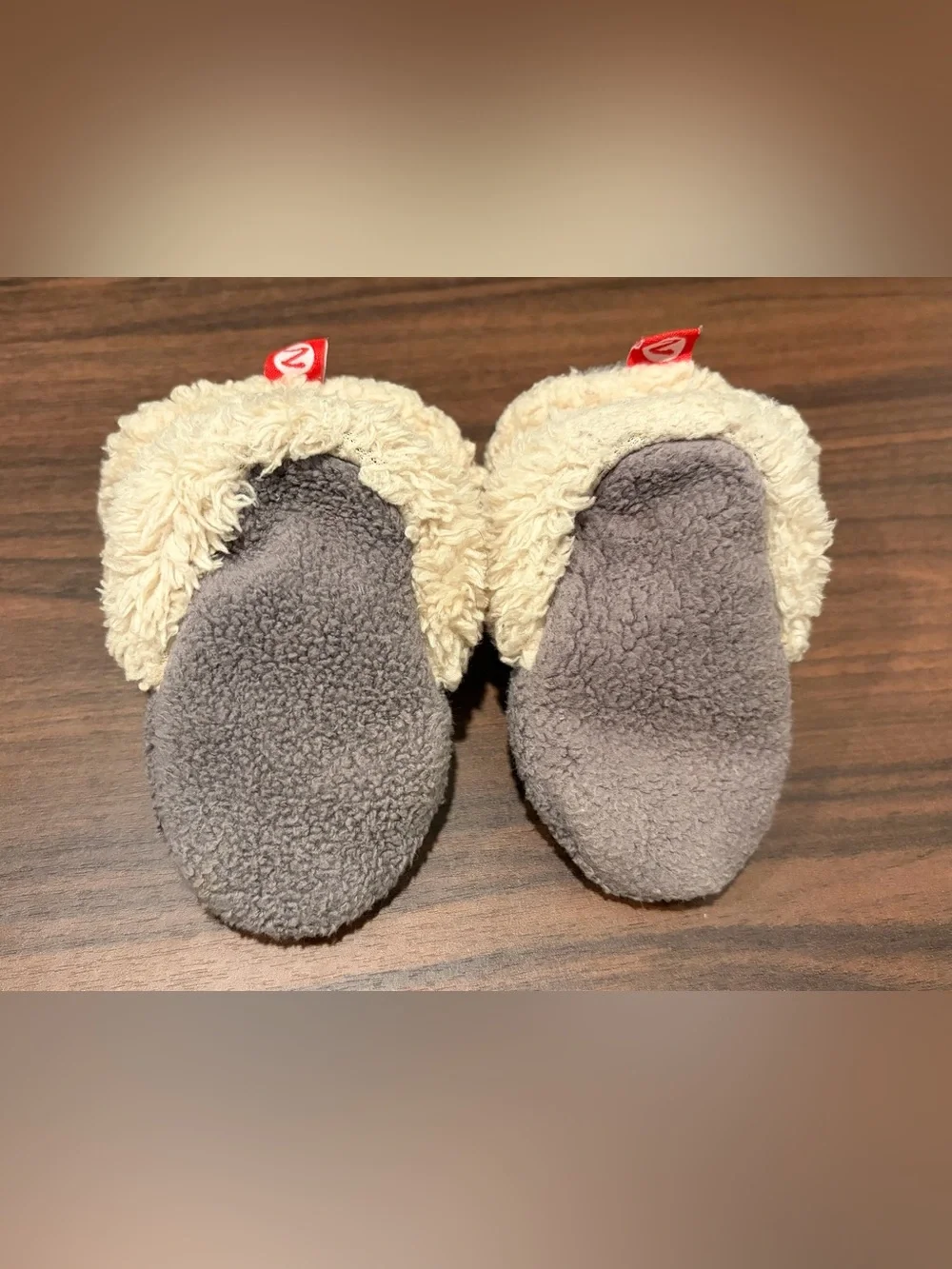 Zutano Baby Cozy Plush Slippers - Gray with Cream Sherpa - 6 months